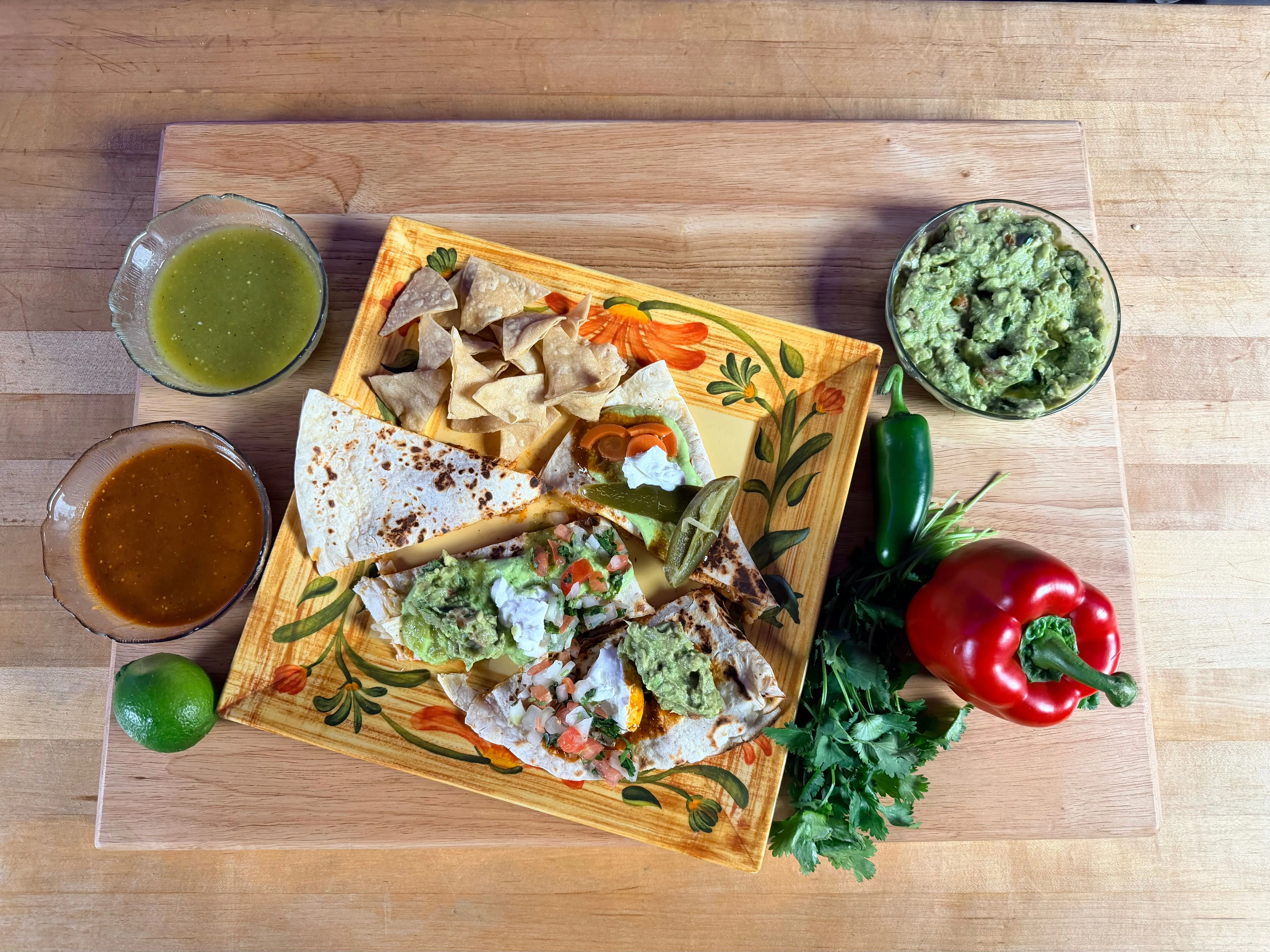 Quesadilla de Pollo with Avocado Cilantro Salsa